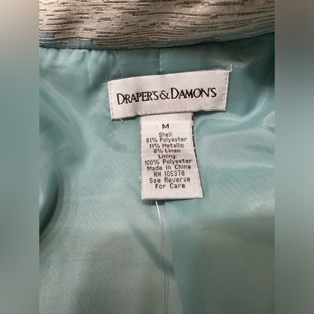 Draper’s & Damons Jacket aqua blue gold jacket blazer long sleeve Size Medium - Picture 8 of 8